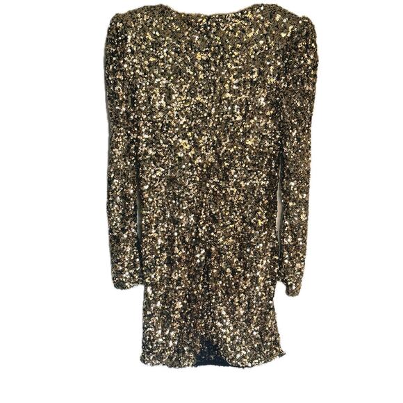NWT Lulu’s Gold Sequin Long Sleeve Mini Dress Medium Holiday NYE - Picture 3 of 12